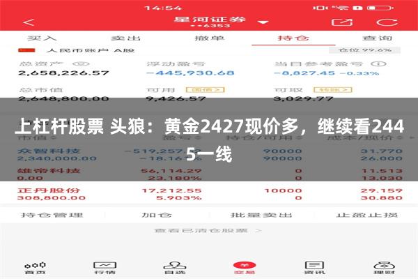 上杠杆股票 头狼：黄金2427现价多，继续看2445一线