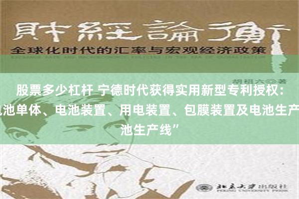 股票多少杠杆 宁德时代获得实用新型专利授权：“电池单体、电池装置、用电装置、包膜装置及电池生产线”